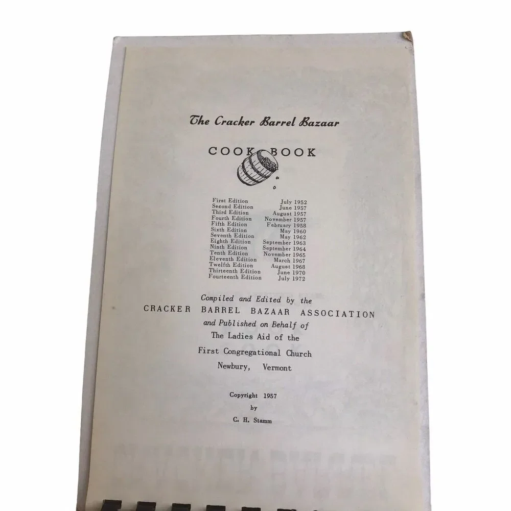 Vintage CRACKER BARREL COOKBOOK First Congregational Church  NEWBURY Vermont